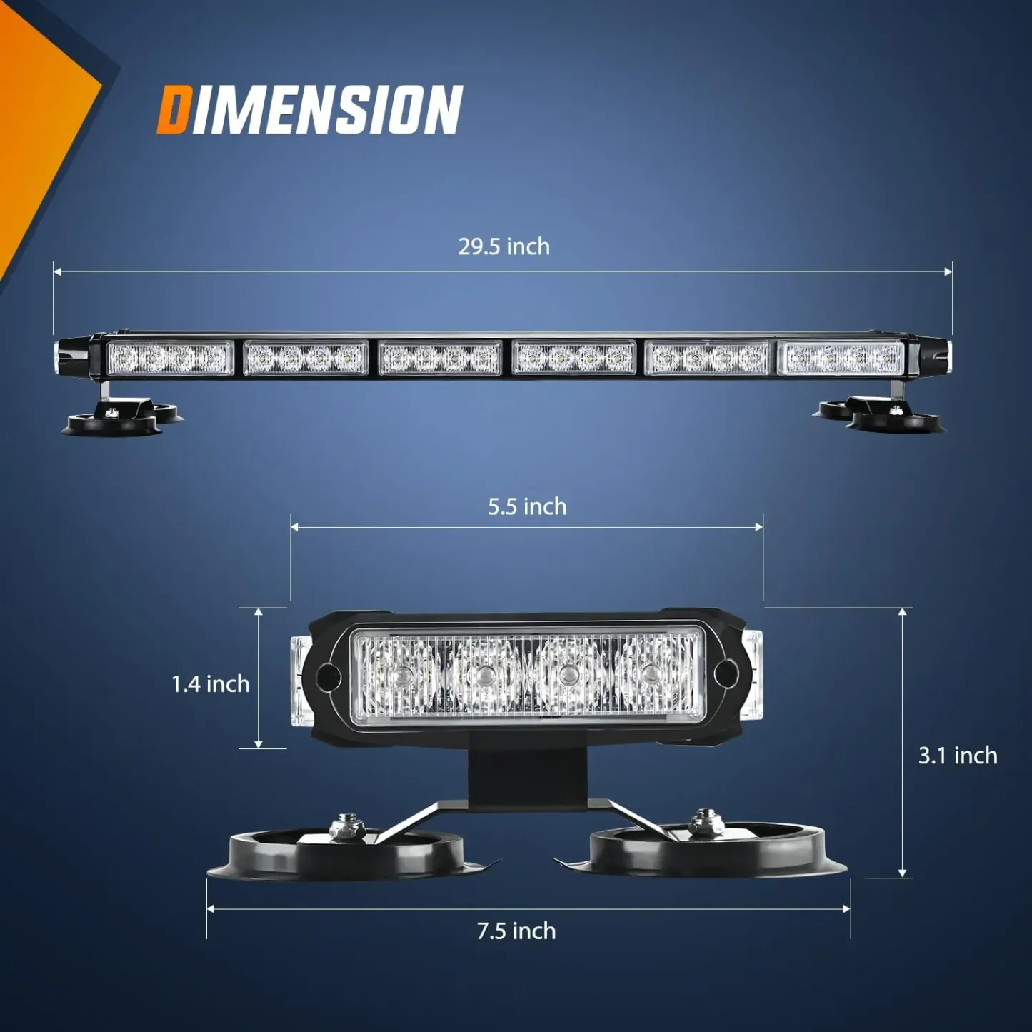 Luces estroboscópicas para techo de 29,5", barra de luces intermitentes LED de 56 LED para trabajos peligrosos, montaje magnético, 12 V, 24 V, para automóviles, camiones, tractores, quitanieves, vehículos de construcción, visera trasera de alta intensidad
