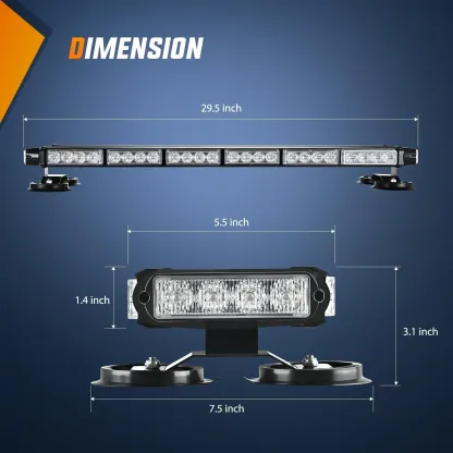 Luces estroboscópicas para techo de 29,5", barra de luces intermitentes LED de 56 LED para trabajos peligrosos, montaje magnético, 12 V, 24 V, para automóviles, camiones, tractores, quitanieves, vehículos de construcción, visera trasera de alta intensidad