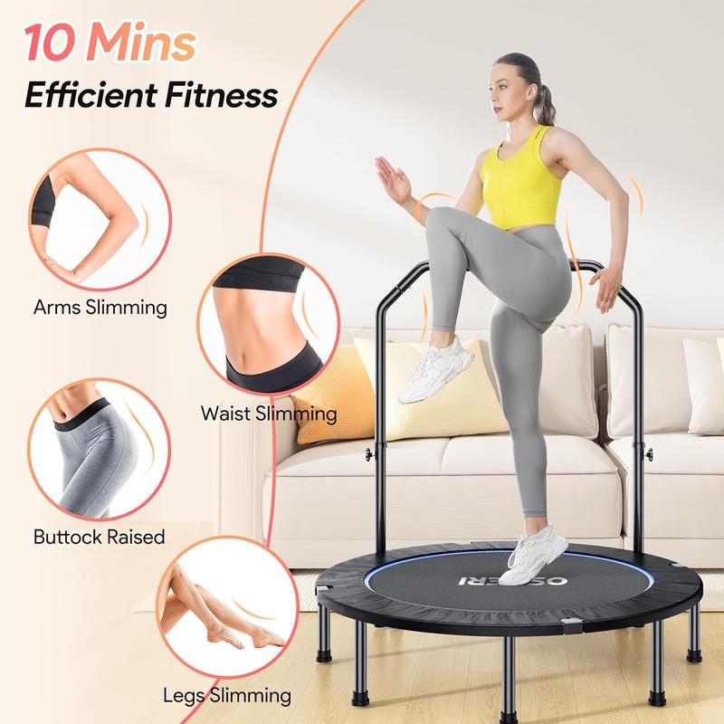 Cama elástica de rebote de 48 pulgadas, plegable para adultos, carga máxima de 450 libras, mini cama elástica con manillar de espuma ajustable para adultos, ideal para hacer ejercicio en interiores o en el jardín.
