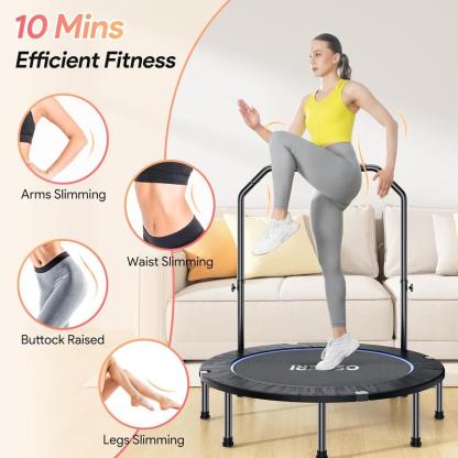 Cama elástica de rebote de 48 pulgadas, plegable para adultos, carga máxima de 450 libras, mini cama elástica con manillar de espuma ajustable para adultos, ideal para hacer ejercicio en interiores o en el jardín.