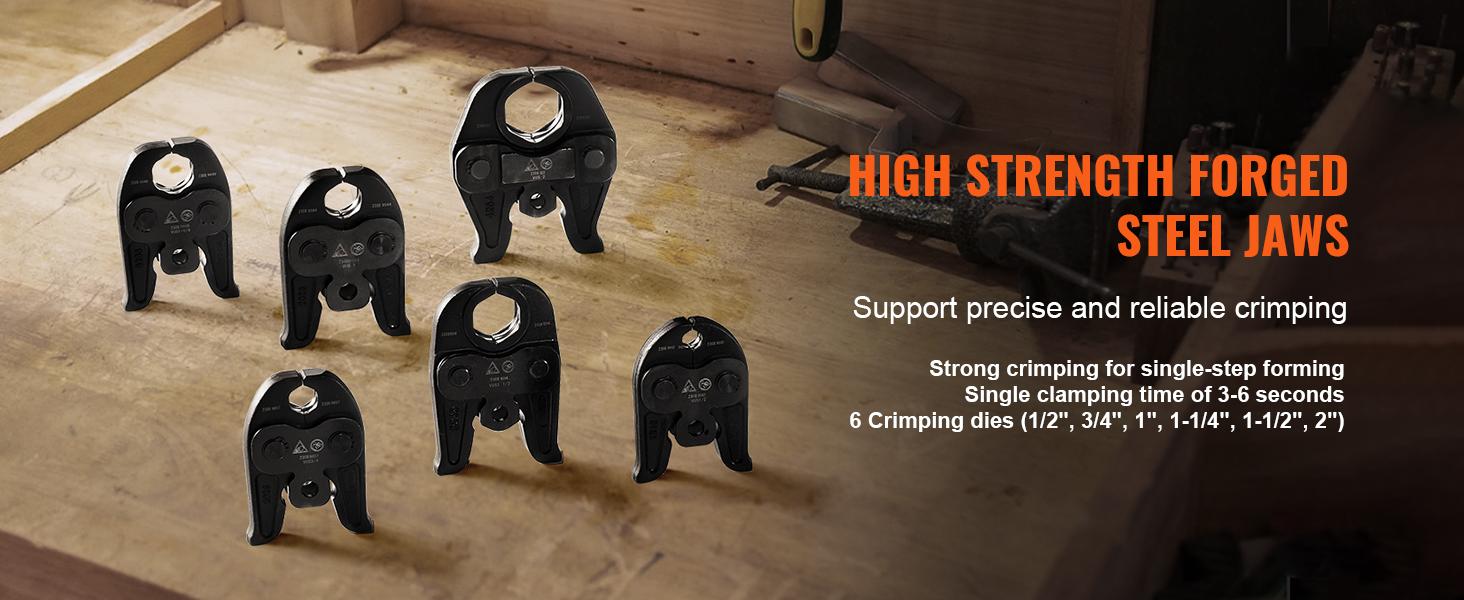 VEVOR Pro Press Tool,  18V Electric Pipe Crimping Tool for 1/2" to 2" Stainless Steel, Copper, PEX Pipes, Press Tool Kit with 6 Pro Press Jaws, 2PCS 4AH Battery, Fast Charger & Carrying Case