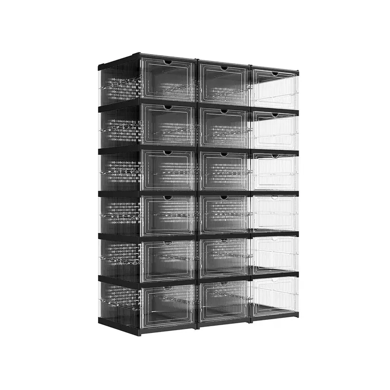 SONGMICS HOME Cajas para zapatos plegables — Organizador plegable, apilable y portátil para tallas de EE. UU. 13 — Estantes de plástico PP transparente