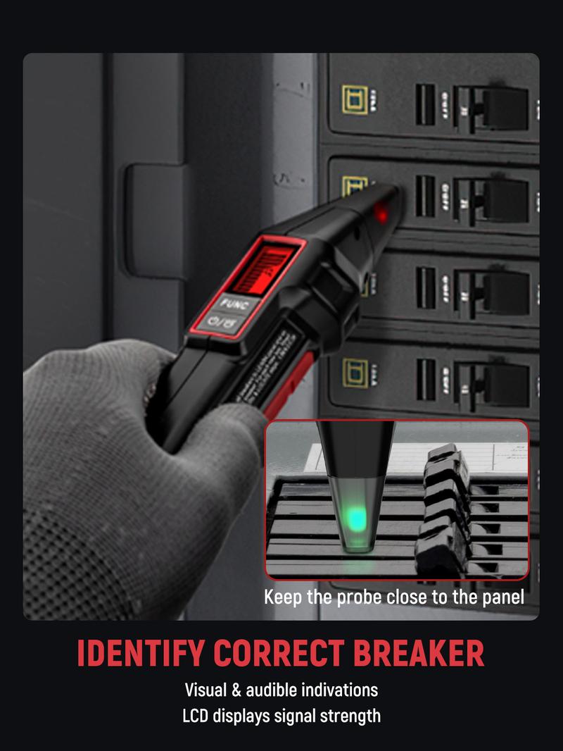 KAIWEETS AC Circuit Breaker Finder Tool with Alert LCD Display, 2-Piece Set Electric Tester and Voltage Tester with Transmitter and Receiver, NCV Function & Flashlight, Non-Contact Cable Tester and Integrated GFCI Outlet Tester, Portable Detector