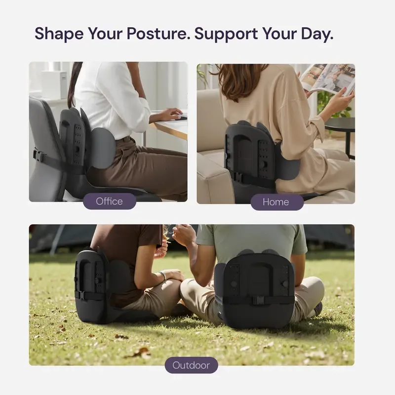 Cabevibe Soporte Lumbar – Corrige la postura y alivia el dolor de espalda baja | Soporte ergonómico de silicona para sillas (SpineSeat) | Uso en oficina, automóvil y hogar | Regalo para hombres y mujeres | Negro