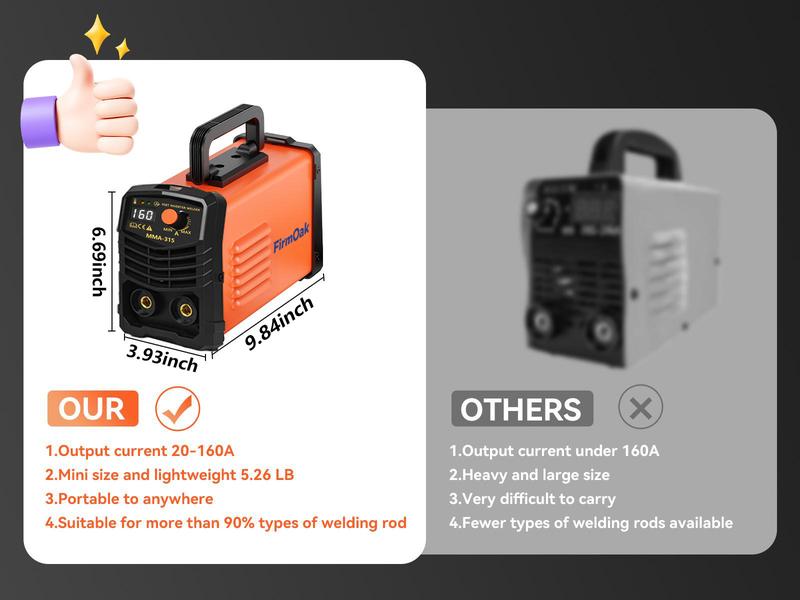 FirmOak MMA-315 110V Mini Welder Portable Stick Welder with Hot Start Arc Force Anti-Stick IGBT Inverter Supports E6013/E6011/E7018 Rods Ideal for Home Use & DIY Gift