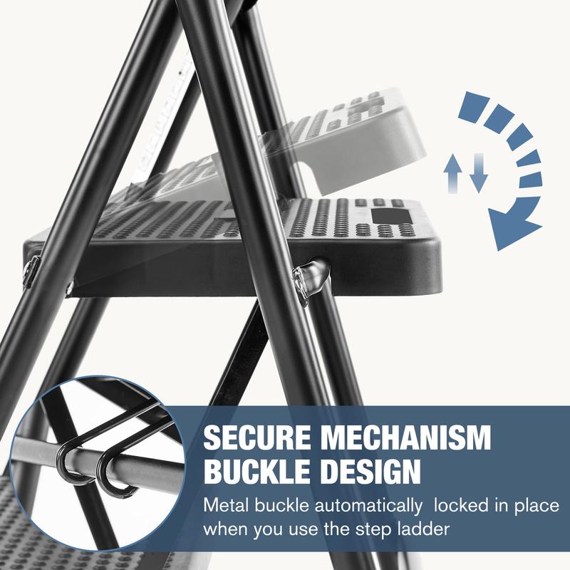 Step Ladder, Folding Step Stool with Wide Anti-Slip Pedal, 800lbs Sturdy Portable Ladder, Cushioned Handle, Lightweight