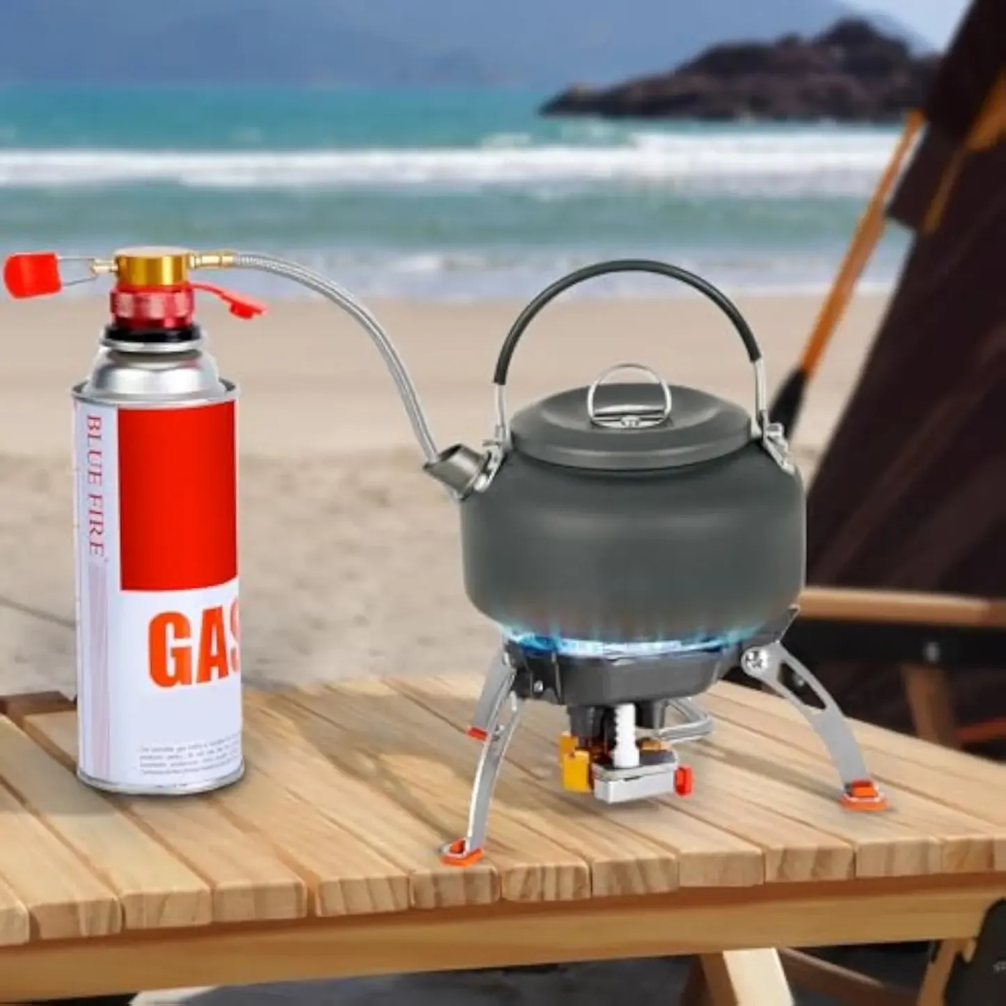 Estufa de camping a prueba de viento de 7200 W, estufa de gas con encendido piezoeléctrico, adaptador para dos cartuchos de combustible, estuche de transporte, estufa portátil, estufa para mochileros, senderismo y picnics al aire libre.
