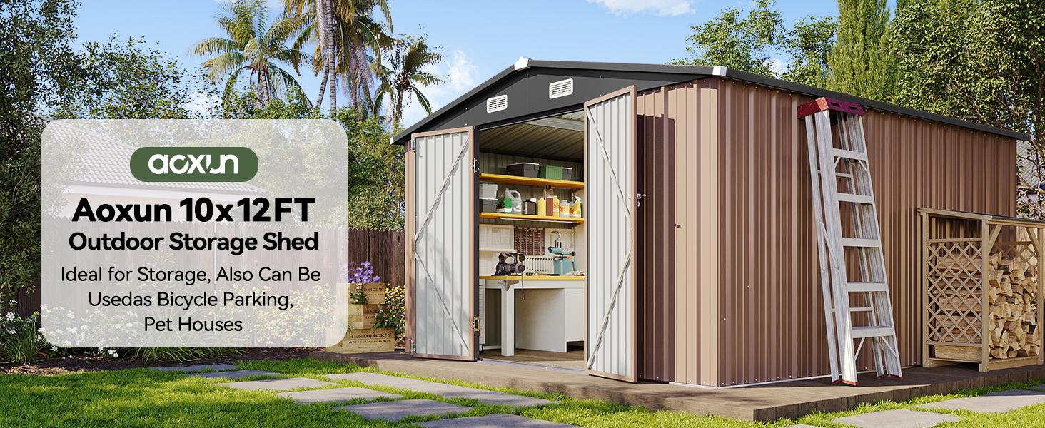 [Deal] Aoxun Outdoor Metal Storage Shed with Base, Lockable Door & Sloped Roof, Weather-Resistant Utility Shed for Garden, Patio & Backyard Astronaut Nebula   Star