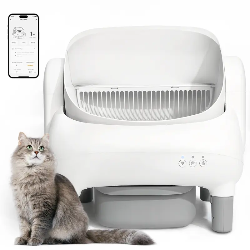 Arenero inteligente autolimpiable FUMOI para múltiples gatos | Control por app, sensores de seguridad y diseño con bloqueo de olores, depósito de 10,5 L (Solo compatible con Wi-Fi 2.4G)