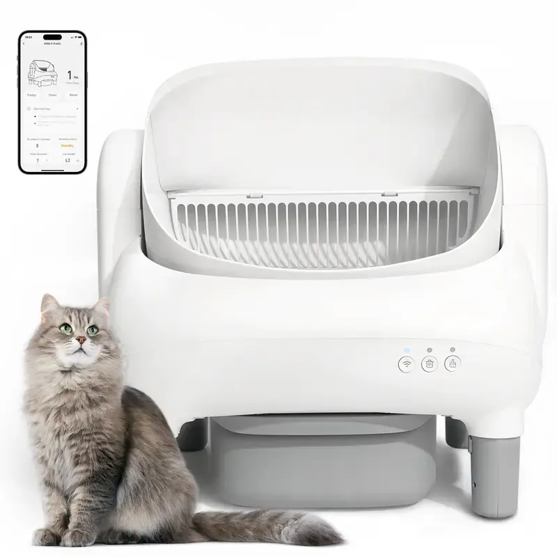 Arenero inteligente autolimpiable FUMOI para múltiples gatos | Control por app, sensores de seguridad y diseño con bloqueo de olores, depósito de 10,5 L (Solo compatible con Wi-Fi 2.4G)