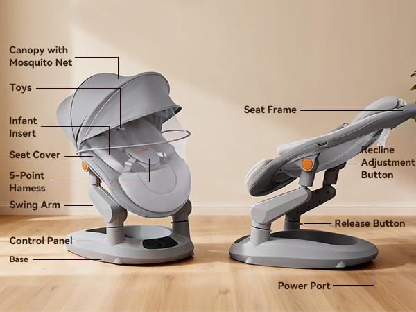Bionic Dual-rail Multi-Motion Baby Rocker with 5 Speeds 10 Melodies Bluetooth Control Ergonomic Seat Design