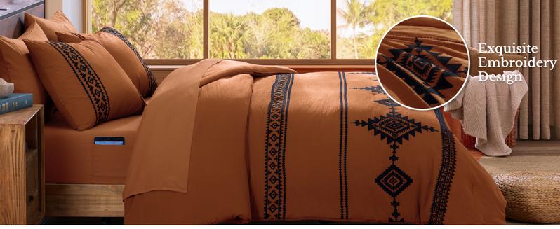 MaiR&ecirc;ve Embroidery Comforter Sets, boho Light Olive Green Western Bedding Set Boho 7 Pieces, All Season Farmhouse Bed in A Bag Comforter Set with Sheets, Pillowcases & Shams