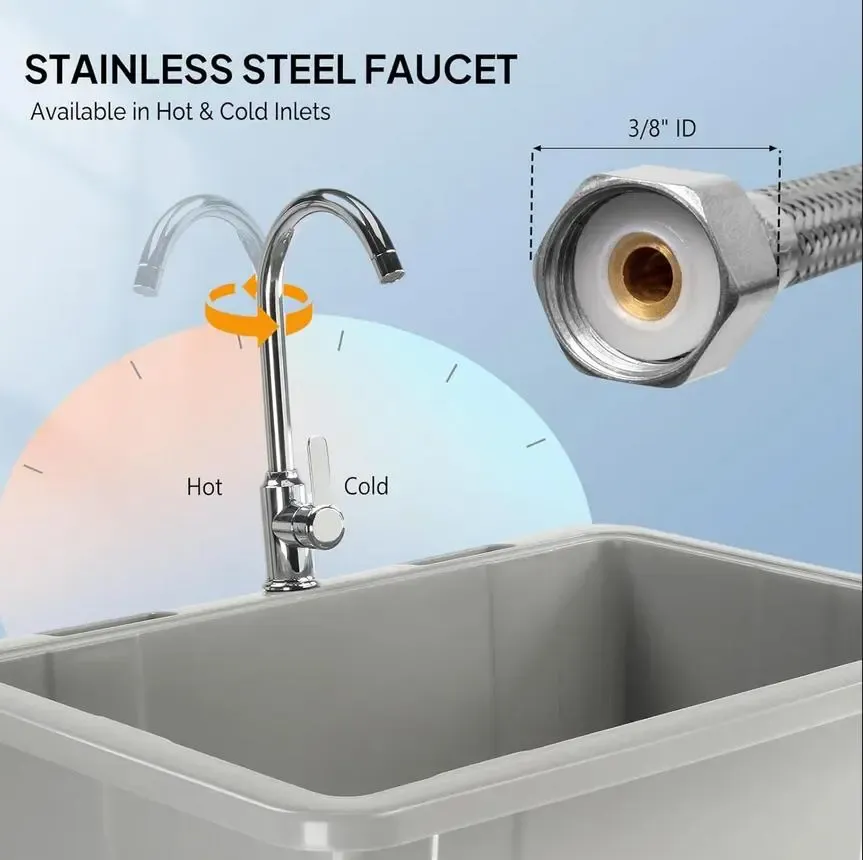 Fregadero multifuncional de 61 cm de profundidad x 101 cm de ancho x 91 cm de alto, con grifo y estante, patas de plástico y metal para lavandería, garaje, fregadero con escurridor y estante de almacenamiento móvil.