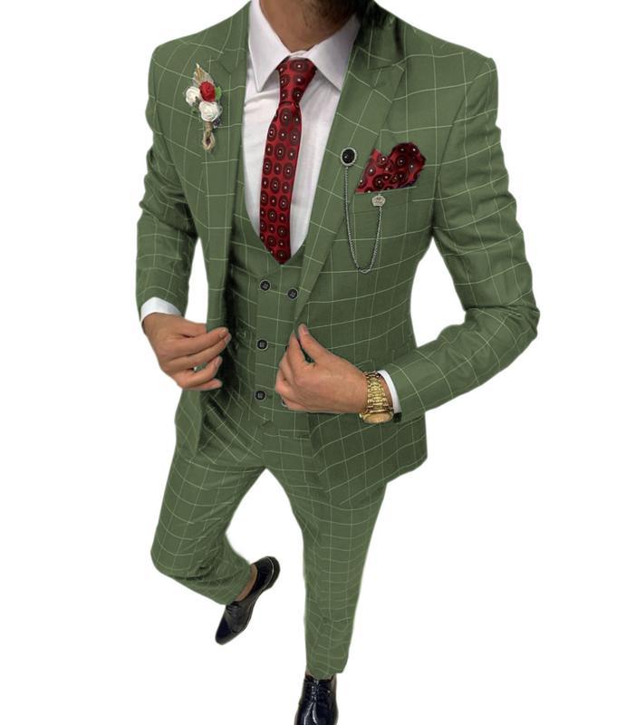 Traje de esmoquin a cuadros para boda para hombre: conjunto cruzado de tres piezas con chaleco para eventos formales, informales y de negocios | Trajes de novio y fiesta