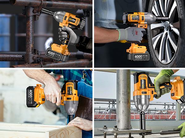 TaskStar 1200N.m Cordless Impact Wrench, 1/2 inch 886ft-lbs High Torque Impact Gun with 2x 4.0Ah Battery, Fast Charger & 5 Sockets Package Box Extension Bar Driver Bit Power Tools Ratchet Wrench