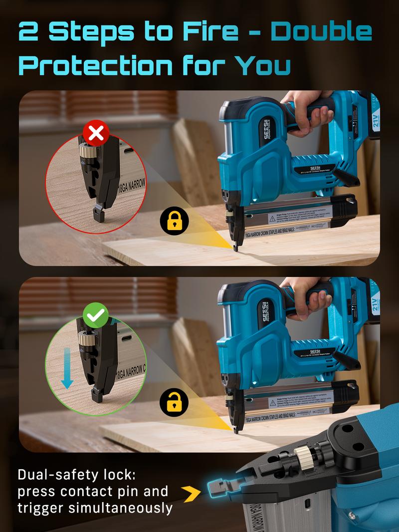 SEESII Cordless 2-in-1 Brad Nailer/Staple Gun (18GA) &ndash; 21V Electric Pneumatic Nail Gun w/ 2x4.0Ah Battery & Charger, 1000Pcs Nails, Adjustable Depth | Single/Contact Firing for Upholstery, Woodworking, DIY, dealsforyoudays,HKF50