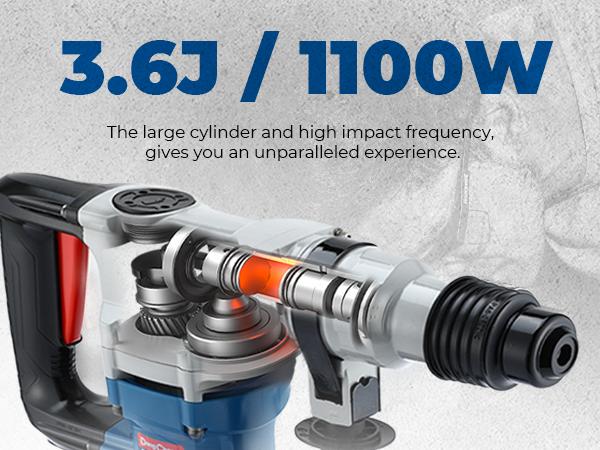 【5-year warranty】DongCheng 1-1/8 Inch SDS-Plus Rotary Hammer Drill with Safety Clutch, 9.2 Amp Heavy Duty Corded Demolition Hammer for Concrete, 3.6 Joules, Including 3 Drill Bits, Flat Chisels and Point Chisels Power Tools