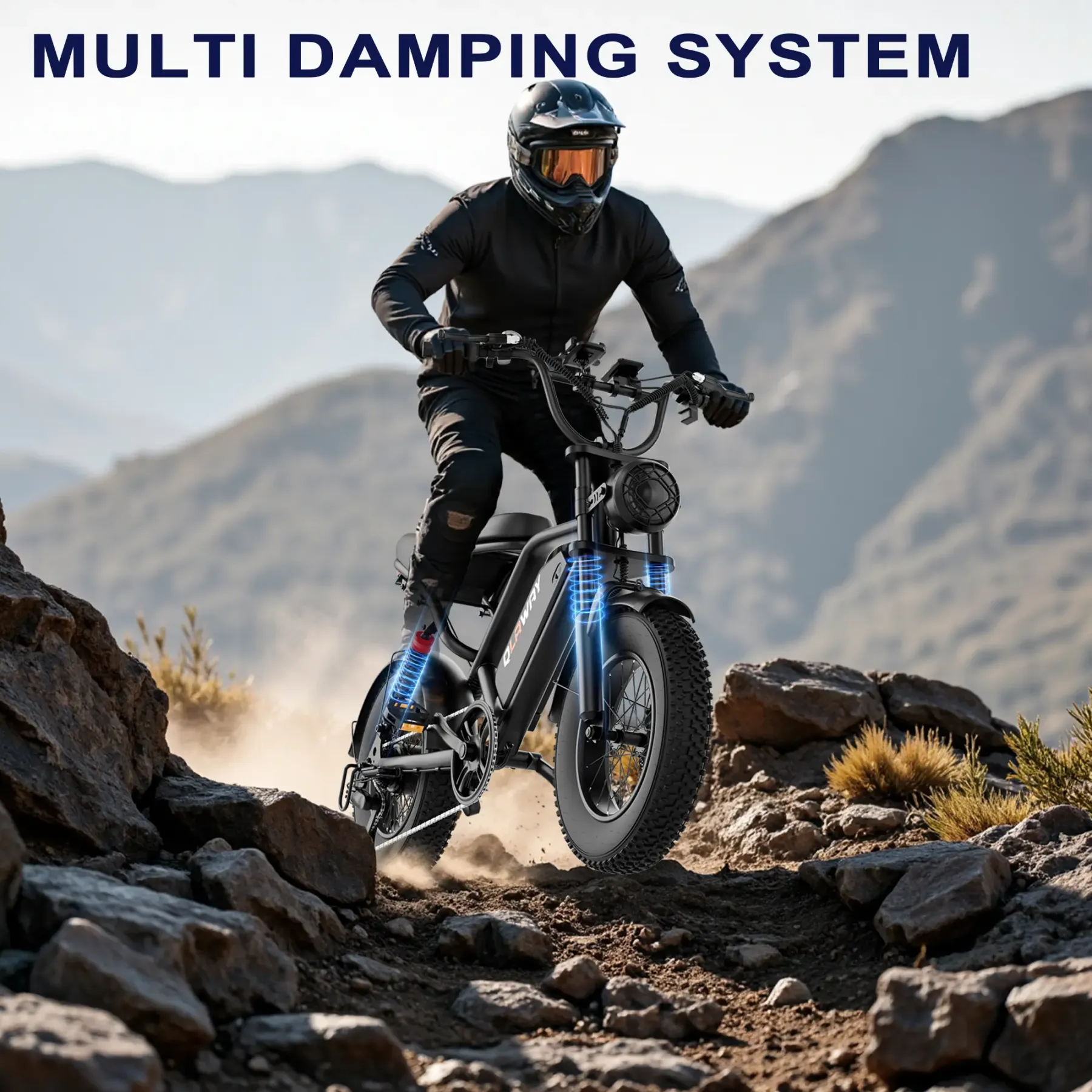 Bicicleta eléctrica, equipada con cuadro de acero de alto carbono, sistema de suspensión completa, velocidad máxima de 25 mph, 48 V 648 Wh, autonomía con asistencia al pedaleo de 30 a 70 millas, neumáticos todoterreno de 16 pulgadas. Motocicleta todoterre