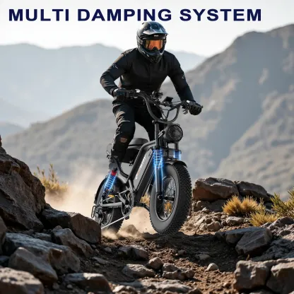 Bicicleta eléctrica, equipada con cuadro de acero de alto carbono, sistema de suspensión completa, velocidad máxima de 25 mph, 48 V 648 Wh, autonomía con asistencia al pedaleo de 30 a 70 millas, neumáticos todoterreno de 16 pulgadas. Motocicleta todoterre