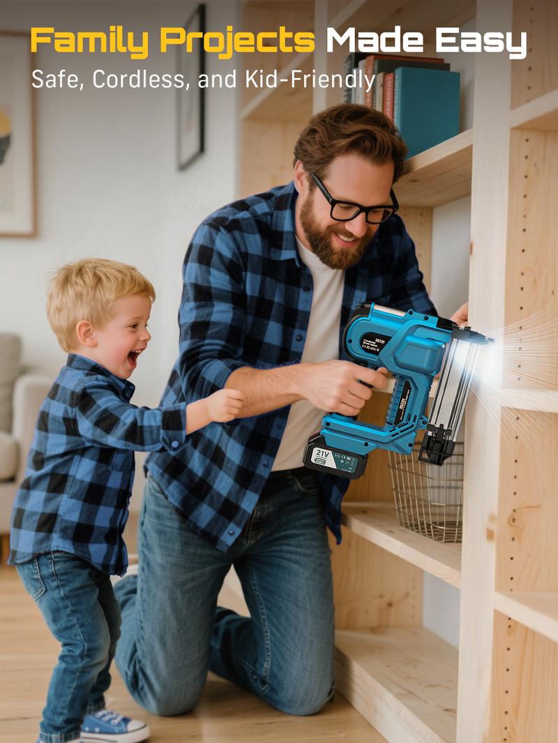 SEESII Cordless 2-in-1 Brad Nailer/Staple Gun (18GA) &ndash; 21V Electric Pneumatic Nail Gun w/ 2x4.0Ah Battery & Charger, 1000Pcs Nails, Adjustable Depth | Single/Contact Firing for Upholstery, Woodworking, DIY, dealsforyoudays,HKF50