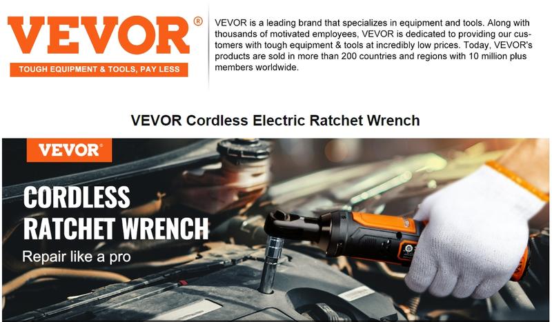 VEVOR 3/8" Cordless Electric Ratchet Wrench Set, TikTokShopBlackFriday, 12V 33 Ft lbs Power Ratchet Tool Kit, 45 Min Fast Charge, 2 Pack 2.0Ah Battery, Built in LED Light