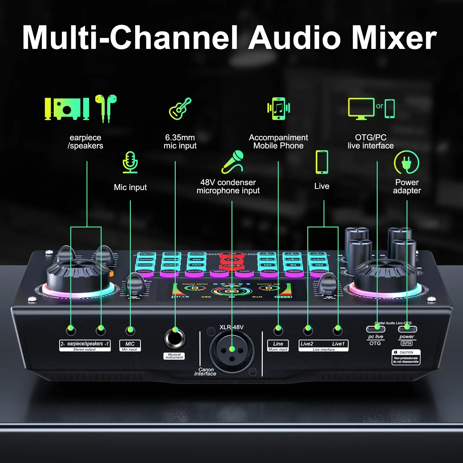 La tarjeta de sonido C200 PRO-P15 cuenta con un chip DSP de doble núcleo, admite micrófonos duales y auriculares duales, tiene tono ajustable y múltiples configuraciones de cambiador de voz, y es compatible con la mayoría de las plataformas de transmisión