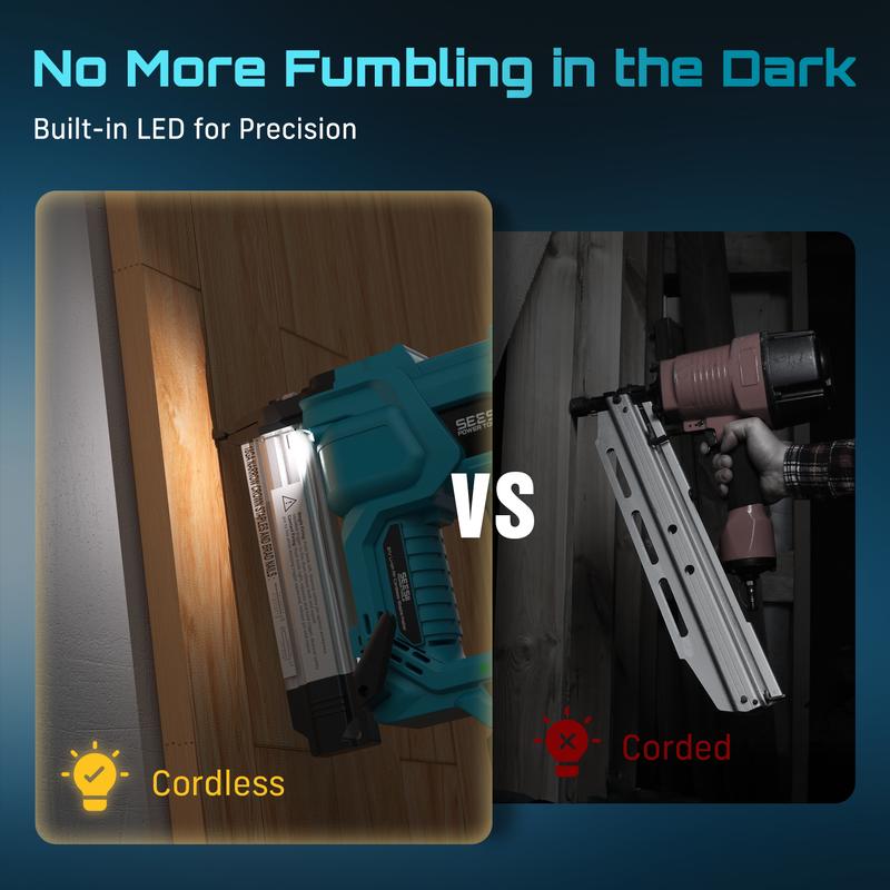 SEESII Cordless 2-in-1 Brad Nailer/Staple Gun (18GA) &ndash; 21V Electric Pneumatic Nail Gun w/ 2x4.0Ah Battery & Charger, 1000Pcs Nails, Adjustable Depth | Single/Contact Firing for Upholstery, Woodworking, DIY, dealsforyoudays,HKF50