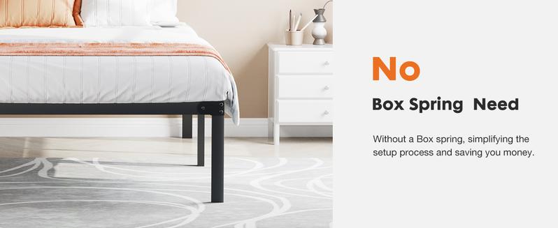 Bed Frame，Heavy Duty Metal Platform Bed Frames with Storage Space Under Frame, 14 Inches, Sturdy Steel Slat Support, No Box Spring Needed