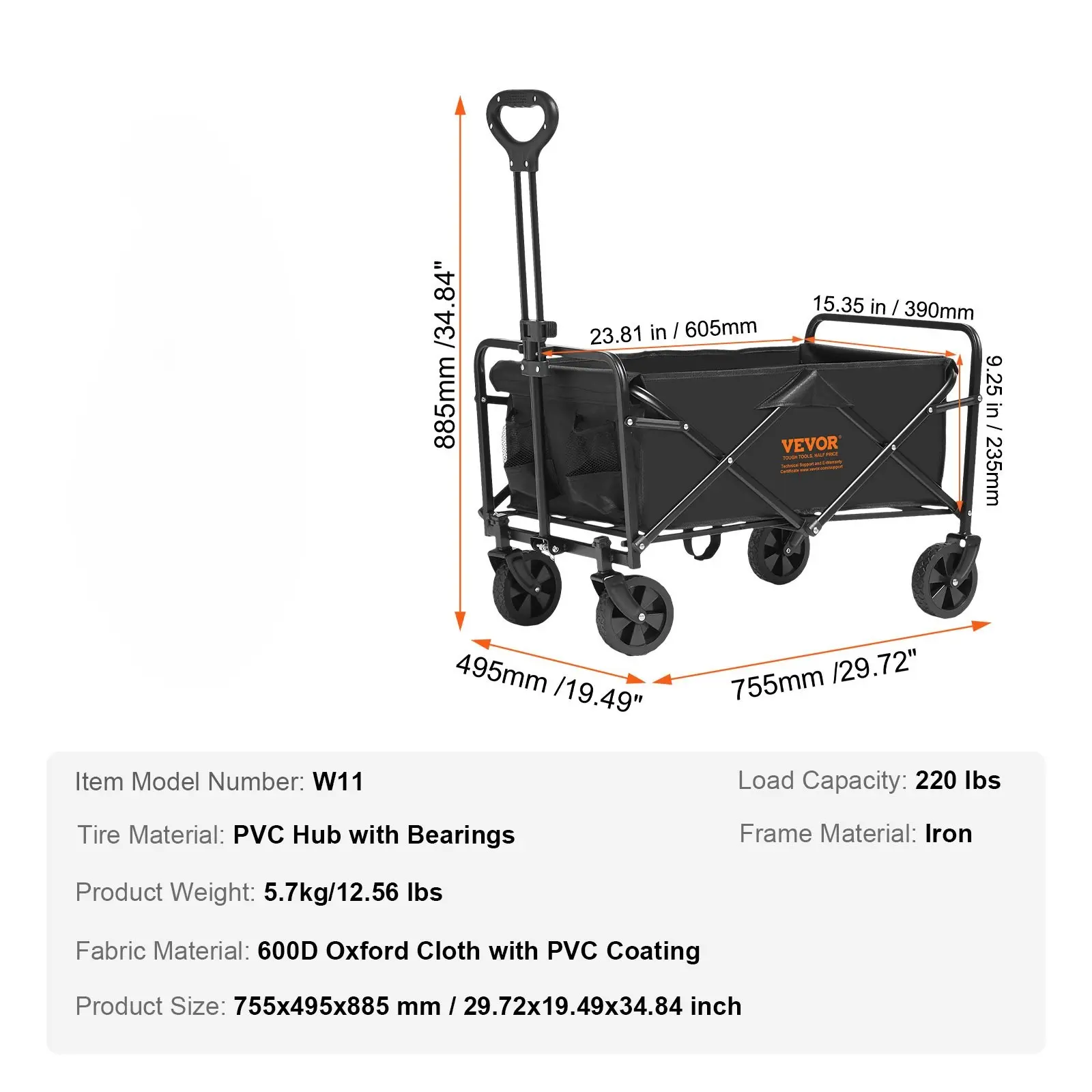 Carro plegable de doble nivel, carro de carga plegable con ruedas todoterreno, carro plegable de alta resistencia para camping, compras y jardinería, con extensor extra largo de 52 pulgadas.