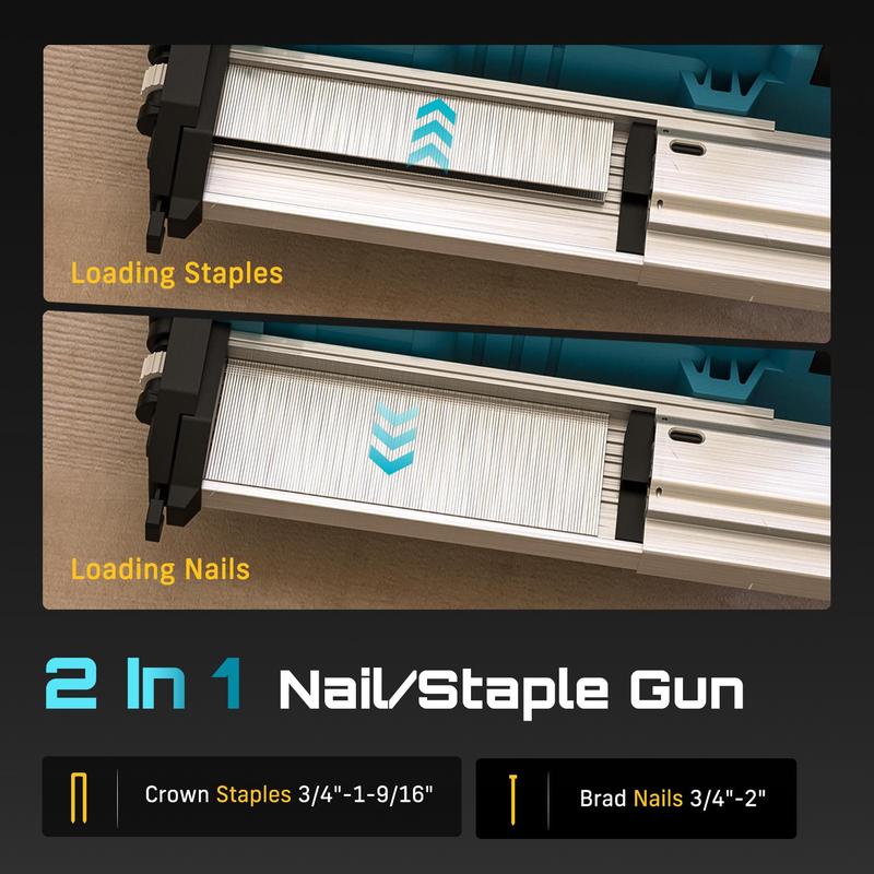 SEESII Cordless 2-in-1 Brad Nailer/Staple Gun (18GA) &ndash; 21V Electric Pneumatic Nail Gun w/ 2x4.0Ah Battery & Charger, 1000Pcs Nails, Adjustable Depth | Single/Contact Firing for Upholstery, Woodworking, DIY, dealsforyoudays,HKF50