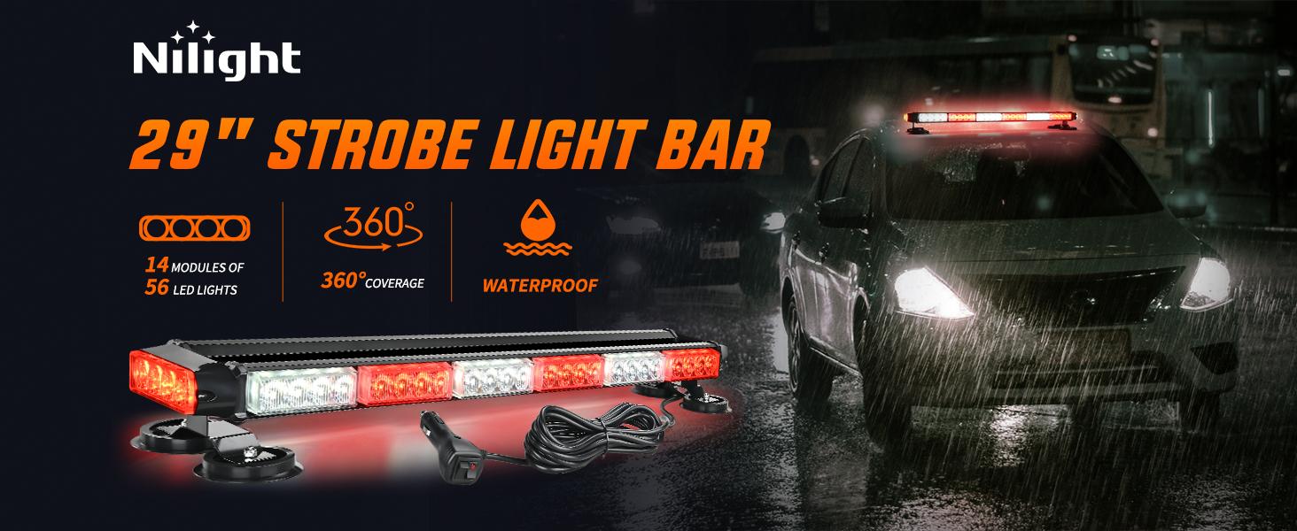 Nilight 29.5" Roof Top Strobe Lights 56LED Hazard work LED Flashing Light Bar Magnetic Mount 12V 24V Cars Trucks Tractors Snow Plows Construction Vehicles high intensity rear windshield visor
