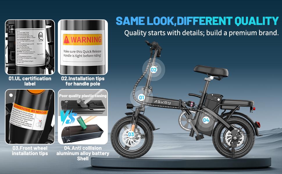ASKMY E14 Folding Electric Bike 1000W Peak Motor, Up to 45 Miles Range | 14" Tubeless Tires, Dual Disc Brakes | UL Certified, Puncture-Tested Battery, 12-Month Warranty, Lightweight Design ASKMY E14 Folding Electric Bike 1000W Peak Motor, Up to 45 Miles Range | 14" Tubeless Tires, Dual Disc Brakes | UL Certified, Puncture-Tested Battery, 12-Month Warranty, Lightweight Design