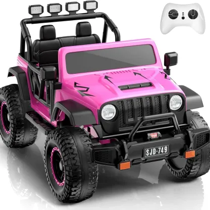 (EM-KC03) Coche eléctrico para niños de 2 plazas, UTV todoterreno 4WD, con batería de gran capacidad de 7 Ah, control remoto, cinturón de seguridad, bocina, música y luces — Para niños de 3 a 8 años (Azul)