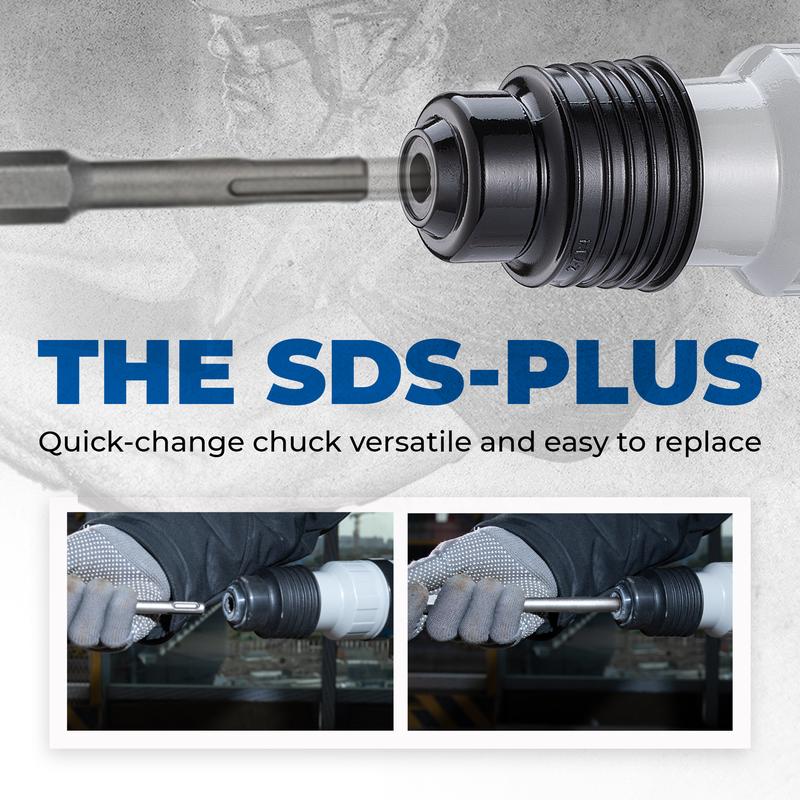 【Garantía de 5 años】Taladro percutor rotativo SDS-Plus de 1-1/8 pulgadas con embrague de seguridad, martillo demoledor con cable de alta resistencia de 9,2 amperios para hormigón, 3,6 julios, incluye 3 brocas, cinceles planos y cinceles de punta. Herramie