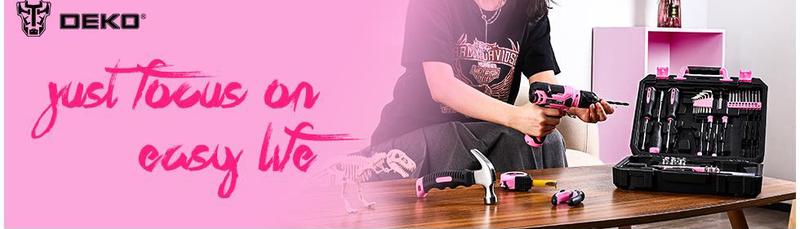 DEKOPRO 126-Piece Pink Household Tool Set with 8V Cordless Drill, Rechargeable Battery, All-in-One Compact Tools kit, Perfect Christmas Gift, Ideal for Home Repairs & DIY Projects DEKOPRO 126-Piece Pink Household Tool Set with 8V Cordless Drill, Rechargeable Battery, All-in-One Compact Tools kit, Perfect Christmas Gift, Ideal for Home Repairs & DIY Projects