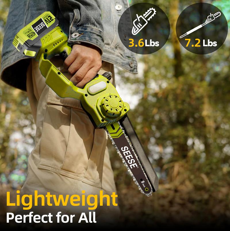 2 in 1 Mini Chainsaw with 2 x 21V Batteries, 8" Brushless Electric Pruner, Telescopic Pruning Saw, Working Height up to 15ft, 180&deg; Angled Head, Shoulder Strap