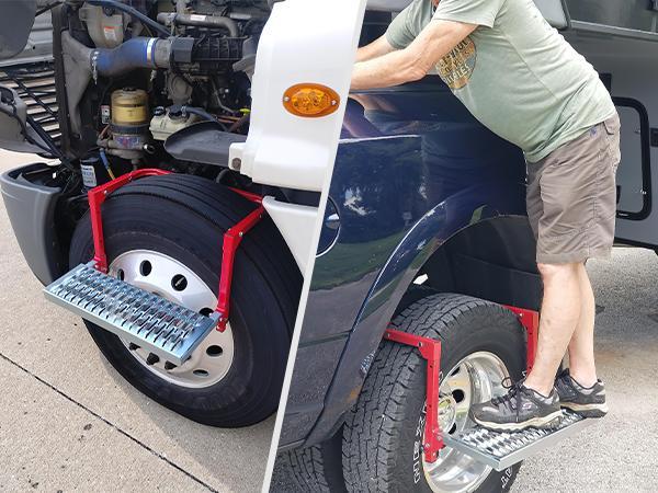 Nilight Folding Heavy Duty Tire Step for Truck SUV and RV, Non-Slip Steel Surface, Adjustable to Fit Tire from 10&rdquo; to 15&rdquo; Rated up to 350 Lbs,Easy to Install and Adjust Red