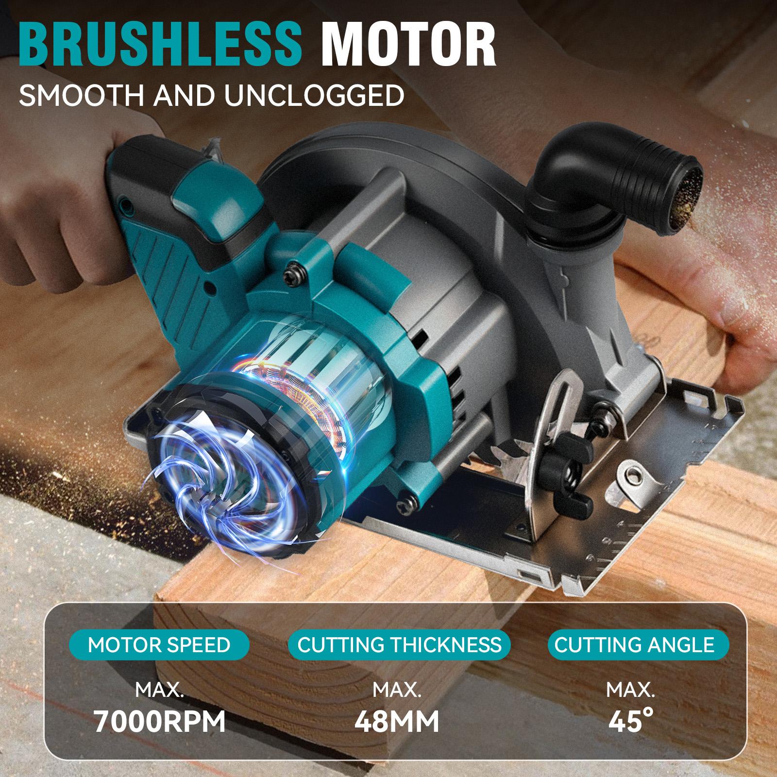YOFIDRA Cordless Handheld Circular Saw | 48mm Depth/45&deg; Misalignment | Comes with 3 Saw Blades and Dual Batteries | Brushless Motor | Suitable for Wood, Metal, and Stone DIY