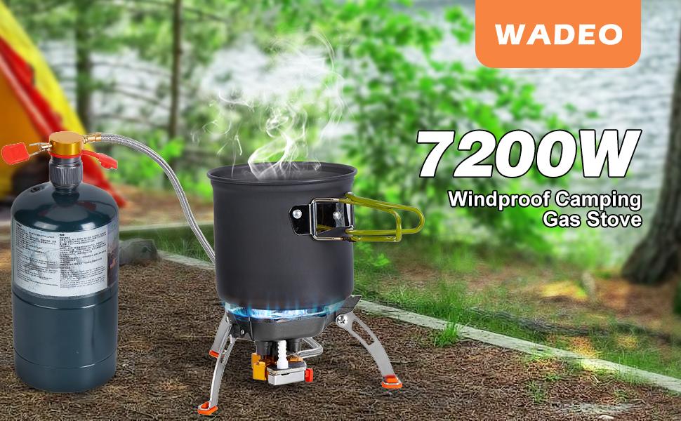 WADEO 7200W Windproof Camping Stove, Camping Gas Stove with Piezo Ignition, Two Fuel Canister Adapter, Carry Case, Portable Stove, Backpacking Stove for Outdoor Backpacking Hiking and Picnic