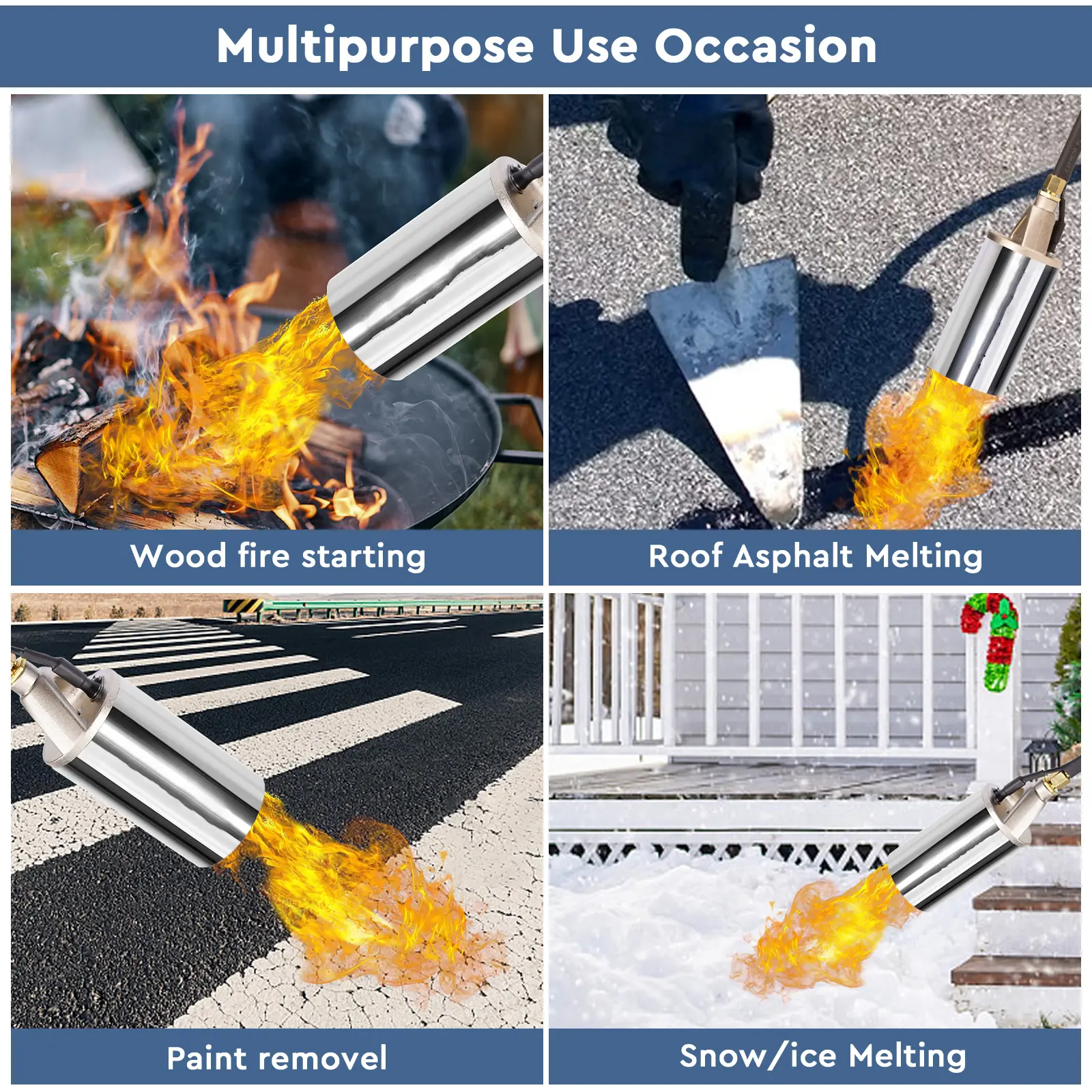 Soplete de propano para quemar malezas, soplete, lanzallamas de alta potencia y alta resistencia con gatillo turbo, botón de encendido y manguera de 3 m para techos, asfalto, hielo, nieve y señalización vial.