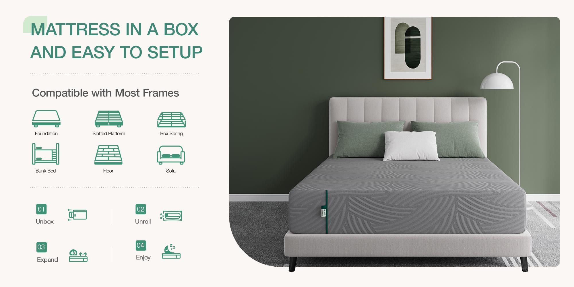 Memory Foam Mattress&Fiberglass-Free, Cooling Gel Infused Gel Mattress in a Box , Medium-Firm,  Washable Cover,10inch/12inch/14inch and Queen/King Size