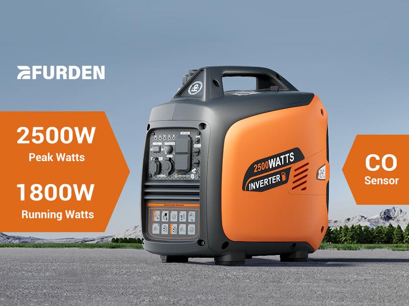 (Ships Within 24H) Efurden Portable Inverter Generator 2500W Gas Powered, Long Runtime Gas Generators for Home Use, Camping, Super Quiet Emergency Home Backup, with CO Sensor, EPA Compliant