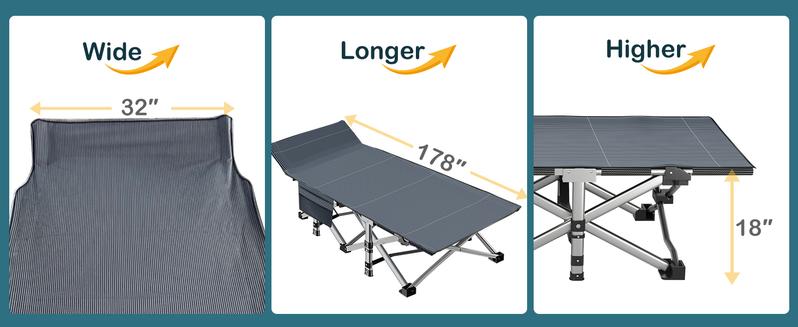 Naudacaa Folding Camping Cot with 2-Sided Mattress &ndash; Heavy-Duty, Portable Guest Bed for Camping, Travel, Outdoor & Indoor Use, Supports up to 880 lbs Blue