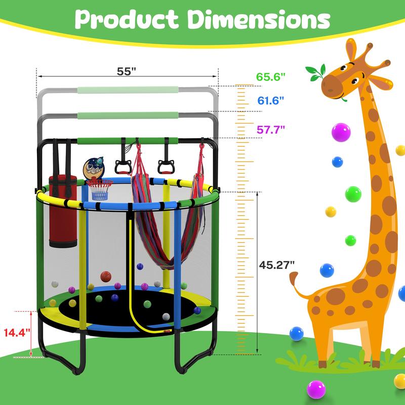 Segmart Mini Round Trampoline for Kids with Basketball Hoop, 55'' Indoor Outdoor Toddler Trampoline with Enclosure Net, Swing, Sandbag, Ring, Ocean Balls, Small Trampoline Gift for Boys Girls, Best Christmas Gift for Kids, Black Friday Segmart Mini Round Trampoline for Kids with Basketball Hoop, 55'' Indoor Outdoor Toddler Trampoline with Enclosure Net, Swing, Sandbag, Ring, Ocean Balls, Small Trampoline Gift for Boys Girls, Best Christmas Gift for Kids, Black Friday