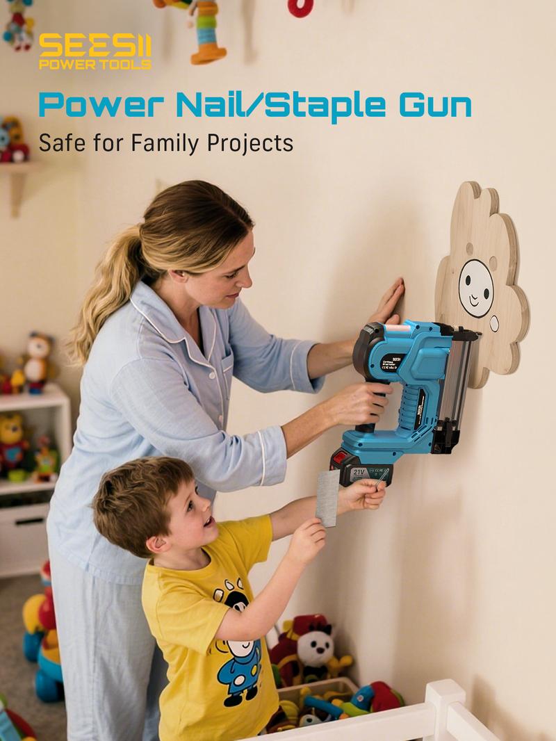 SEESII Cordless 2-in-1 Brad Nailer/Staple Gun (18GA) &ndash; 21V Electric Pneumatic Nail Gun w/ 2x4.0Ah Battery & Charger, 1000Pcs Nails, Adjustable Depth | Single/Contact Firing for Upholstery, Woodworking, DIY, dealsforyoudays,HKF50