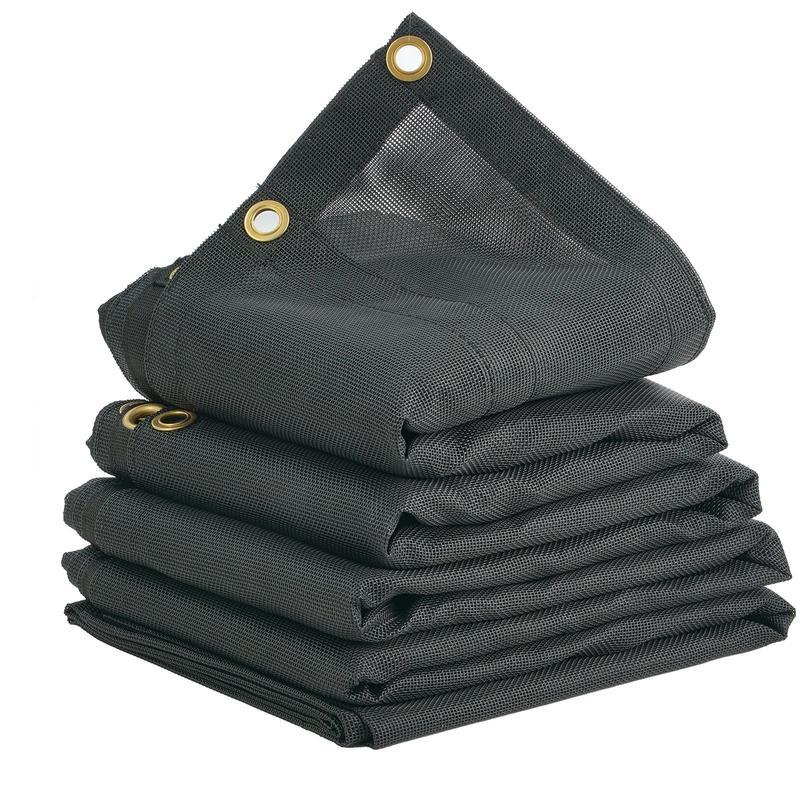 Lona de malla para camión volquete, cubierta resistente recubierta de PVC negro con doble bolsillo de 5.5" (18 oz), ojales de latón, correas reforzadas con doble costura. Compatible con sistemas de camión volquete manuales o eléctricos.
