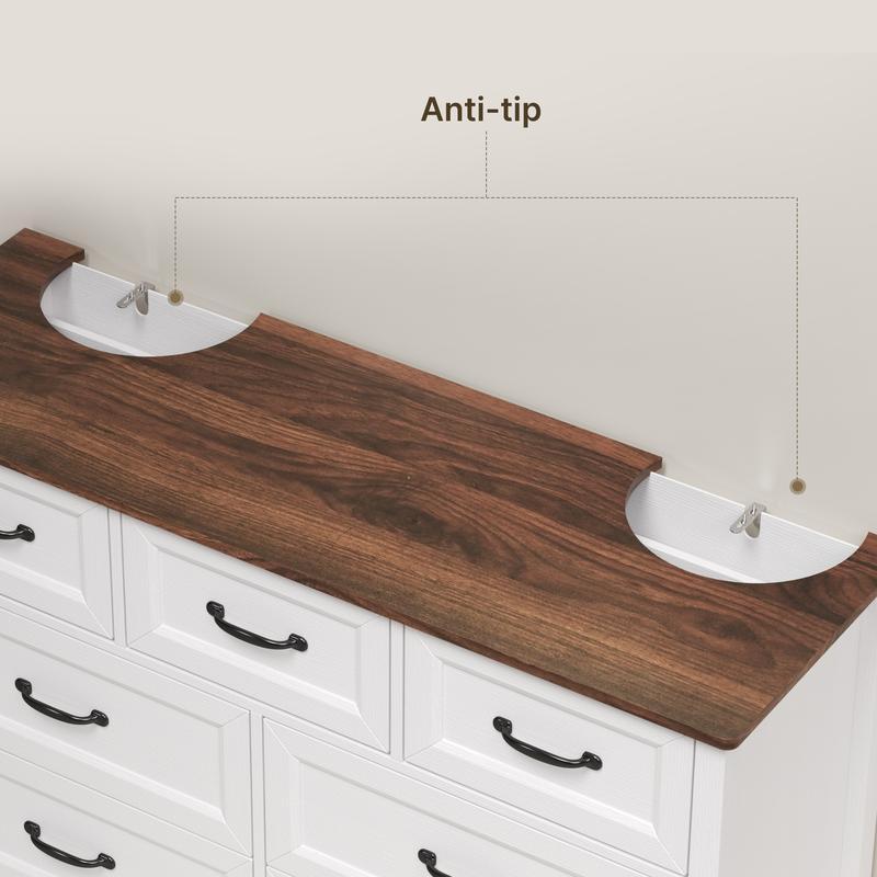 Cómoda de estilo rústico con 7 cajones, color blanco, con tiradores metálicos, 119 cm de ancho. Mueble organizador de madera para dormitorio infantil, pasillo, sala de estar o apartamento de chica. Ahorra espacio.