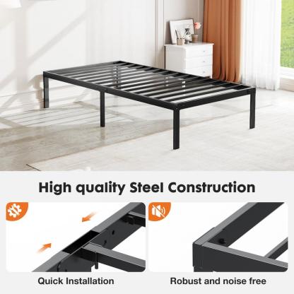 Estructura de cama, estructura de cama de plataforma de metal resistente con espacio de almacenamiento debajo, 14 pulgadas, soporte de láminas de acero robusto, no requiere somier.