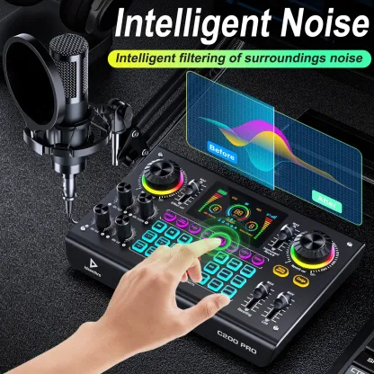 La tarjeta de sonido C200 PRO-P15 cuenta con un chip DSP de doble núcleo, admite micrófonos duales y auriculares duales, tiene tono ajustable y múltiples configuraciones de cambiador de voz, y es compatible con la mayoría de las plataformas de transmisión