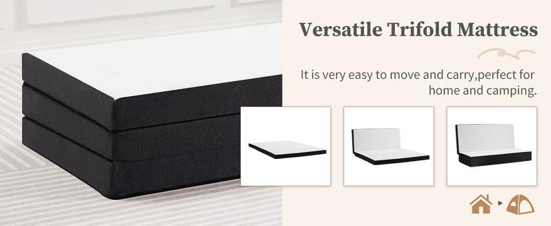 Folding Mattress, Tri-fold Memory Foam Mattress Topper for Camping, Foldable Mattress Topper with Washable Cover, Various Sizes, White Folding Mattress, Tri-fold Memory Foam Mattress Topper for Camping, Foldable Mattress Topper with Washable Cover, Various Sizes, White